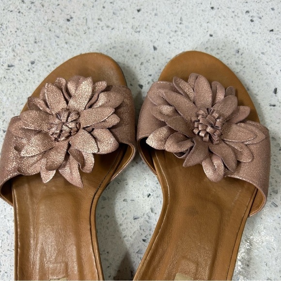 Paul Green Flower Metallic Leather Slide Sandal Mini Block Heel​​​​ - Picture 4 of 10